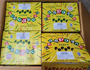 lot 551 image: LOT OF 12 BOXES OF NEW CHAMPAGNE PARTY POPPERS T8502 AS SHOWN. 72 PCS PER BOX. (YOUR BID X 12)