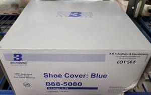 lot 567 image: BROADLINE SHOE COVERS BLUE B88-5080 IN NEW UNOPENED BOX AS SHOWN. 100 COUNT.