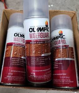 lot 578 image: LOT OF 6 NEW OLYMPIC WATERGUARD WOOD STAINSEALER CANS IN BOX AS SHOWN. (YOUR BID X 6)