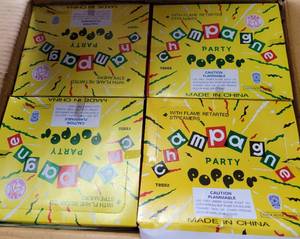 lot 597 image: LOT OF 12 BOXES OF NEW CHAMPAGNE PARTY POPPERS T8502 AS SHOWN. 72 PCS PER BOX. (YOUR BID X 12)