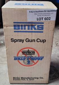 lot 602 image: BINKS SPRAY GUN CUP IN BOX AS SHOWN.