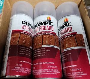 lot 630 image: LOT OF 6 NEW OLYMPIC WATERGUARD WOOD STAINSEALER CANS IN BOX AS SHOWN. (YOUR BID X 6)