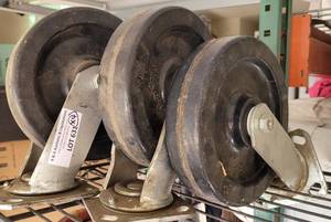 lot 631 image: LOT OF 4 LARGE CASTERS WITH BRACKETS AS SHOWN. (YOUR BID X 4)