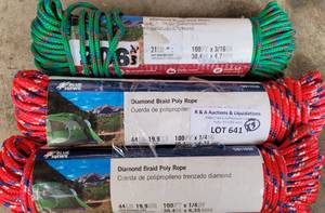 lot 641 image: LOT OF 3 PACKS OF DIAMOND BRAID POLY ROPE AS SHOWN. (YOUR BID X 3)