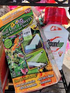 lot 665 image: ROUNDUP WEED AND GRASS KILLER PLUS ROLL OUT FLOWERS AS SHOWN.