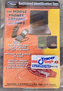 lot 703 image: LOT OF 18 NEW TRACER TAGS REGISTERED ID TAGS FOR PHONES, LAPTOPS AND PDAS AS SHOWN. (YOUR BID X 18)