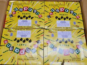 lot 761 image: LOT OF 12 BOXES OF NEW CHAMPAGNE PARTY POPPERS T8502 AS SHOWN. 72 PCS PER BOX. (YOUR BID X 12)