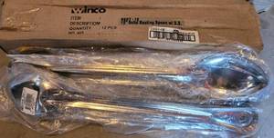 lot 768 image: LOT OF 12 NEW WINCO 15 SOLID BASTING SPOONS WITH SS HANDLE IN PACKAGES AS SHOWN. (YOUR BID X 12)