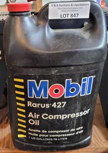 lot 847 image: ONE GALLON JUG OF MOBIL RARUS 427 AIR COMPRESSOR OIL AS SHOWN.