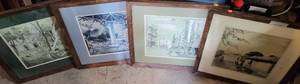 lot 849 image: LOT OF 4 SQUARED FRAMED PRINTS AS SHOWN. (YOUR BID X 4)