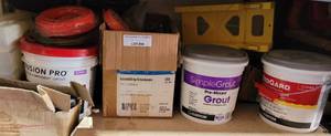 lot 890 image: FUSION PRO GROUT, TRIMMER STRING, SCREWS, AND MORE AS SHOWN.