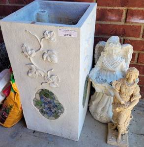 lot 987 image: PLANTER AND DECORATIVE FIGURES AS SHOWN.