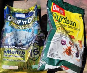 lot 1013 image: OVERN OUT FIRE ANT CONTROL BAG PLUS ORTHO DURSBAN INSECT CONTROL BAG AS SHOWN.