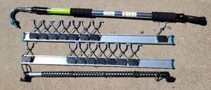 lot 1024 image: TELESCOPING GUTTER BLASTER, TRAVEL CLOTHES BAR, PLUS GARAGE ORGANIZER HOOKS AS SHOWN.