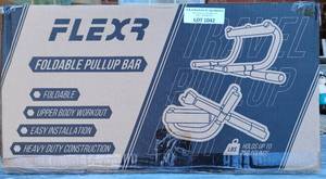 lot 1042 image: FLEXR 250LB CAPACITY FOLDABLE PULLUP BAR IN BOX AS SHOWN.