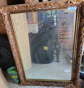 lot 1076 image: LARGE FRAMED MIRROR IN STYLE, COLOR, AND CONDITION SHOWN.