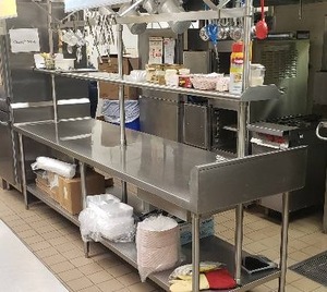 lot 31 image: Stainless Steel Prep Table w Shelf & Rack - 116 x 32  CONTENTS NOT INCLUDED