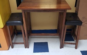 lot 50 image: Wooden Bistro Table w 2 Barstools