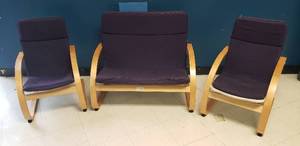 lot 93 image: GuideCraft Bentwood Rocker Chairs & Loveseat, Blue