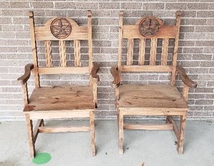 lot 100 image: Pair of Western Style wooden Chairs w Armrest & Star