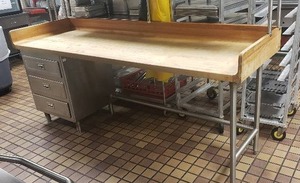 lot 53 image: Large Butcher Block Top Work Station w 3 Drawer Stainless Steel Cabinet 96 x 64