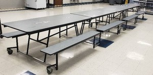 lot 25 image: Pair of Mobile Bench BU-12 Folding Cafeteria Tables - 12 ft x 2