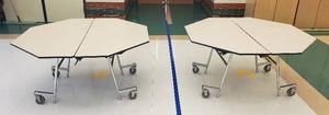 lot 75 image: Pair of AMTAB Octagon Folding & Rolling Cafeteria Tables