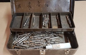 lot 23 image: Metal Toolbox with Approx 85 End Mill Bits - Various Sizes and Brands