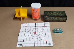 lot 13 image: 20 Rounds of .22 Ammo, 1 Pack of Brichwood Casey Paper Targets, 1 Cabelas Bouncing Action Target, 2LB Extreme Range Tannerite, 1 Box of Goliath Exploding Targets