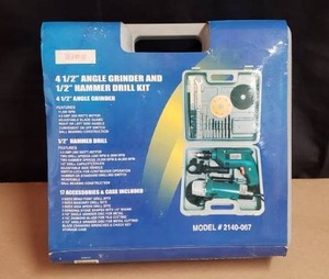 lot 19 image: King 4 12 Angle Grinder and 12 Hammer Drill Kit w Accessories