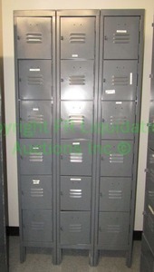 lot 8 image: Metal 18 section self standing locker unit, 36x72x15 in