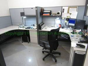 lot 45 image: Modular office cubicle system as shown (Chairs and Contents not included)