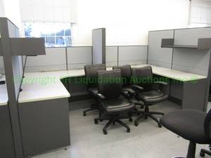 lot 28 image: Modular office cubicle system as shown (Chairs and Contents not included)