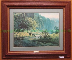 lot 75 image: Framed 1985 Windberg print THE HARMONY OF NATURE, woven rustic burlap mat, triple matted, 30x36 in