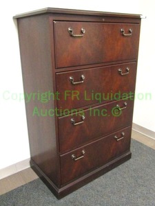 lot 80 image: Kimball mahogany veneer lateral file cabinet, 48x36x12 in