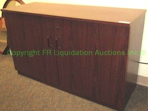 lot 88 image: Laminate Mahogany pattern double door storage cabinet (Contents not included), 24x48x12 in