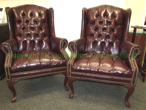 lot 91 image: Button tufted wing back accent chairs (Bid is times the quantity)
