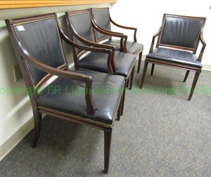 lot 94 image: Hickory chair company red mahogany and vinyl accent chairs (Bid is times the quantity)