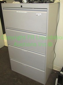 lot 120 image: Great Openings branded 4 drawer lateral file w contents (keyboards), 48x24x12 in