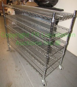 lot 181 image: Heavy duty rolling metal 5-shelf unit, 36x48x12 in