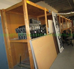 lot 198 image: Wood shelving unit. Buyer responsible to dismantle and move. Contents not included