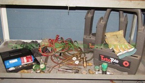 lot 237 image: Welding supplies, valves, gauges, protective equipment and transport holders