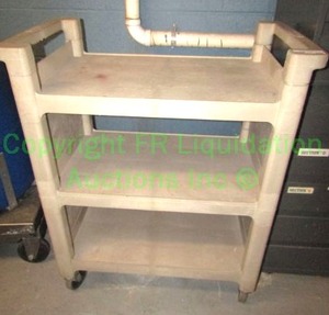 lot 240 image: Rubbermaid rolling cart, 24x12x24 in