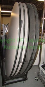 lot 400 image: (5) AmTab folding round tables Made in USA Includes storage transport carrier, 6 ft round