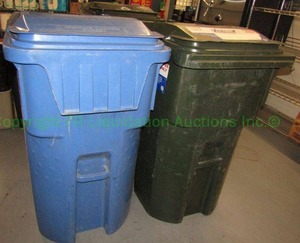 lot 350 image: (2) 55 gallon wheeled waste  recycling waste receptacles