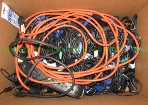 lot 354 image: Box of connector cables, electric cord, strip plug, KVM Switches (model KCF-181S)
