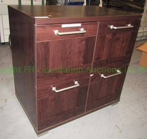 lot 357 image: Laminate cabinet with upper storage and lower drawer (chip to laminate on front see photos), 2x2.5x1.5 ft