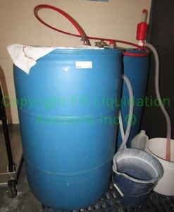 lot 760 image: Plastic 55 gallon barrels with barrel pumps and pallet