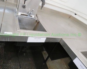 lot 474 image: Stainless steel table single sink unit, 48x48x72 in. Buyer to remove. Please bring assistance (Steam unit not included)