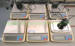 lot 493 image: AND electronic digital scales Model EK-1200 series w AC adapters 6 ct